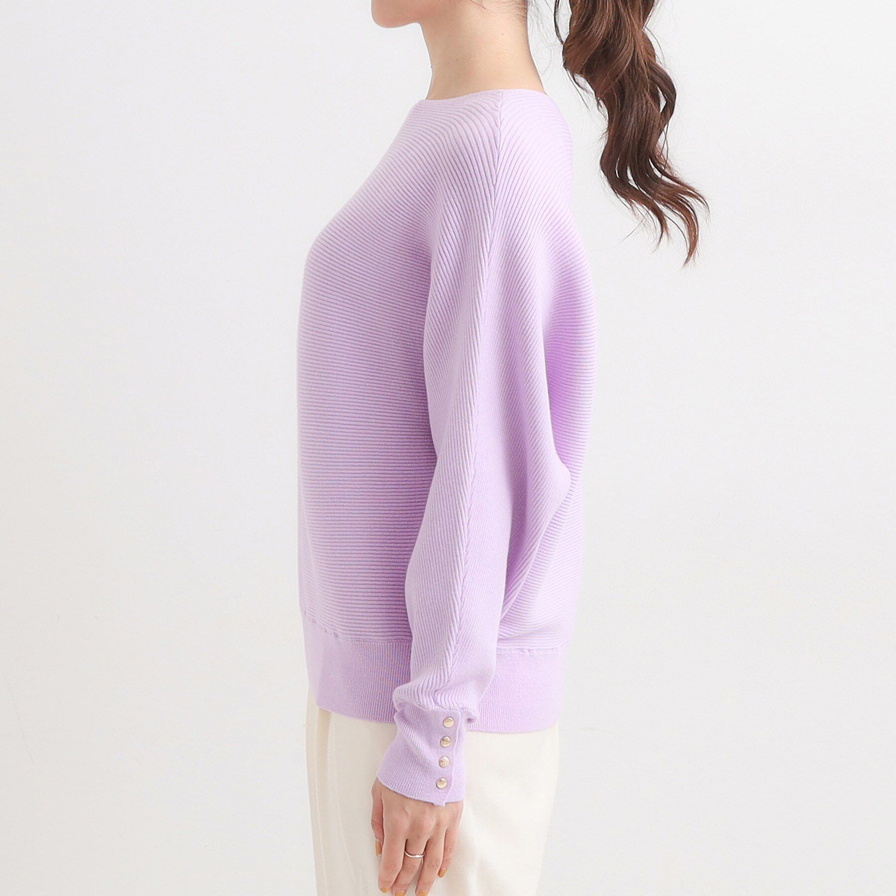 SHOO･LA･RUE「【洗濯機可/体型カバー】お袖ボタン リブドルマンニット」|ニット・セーター|