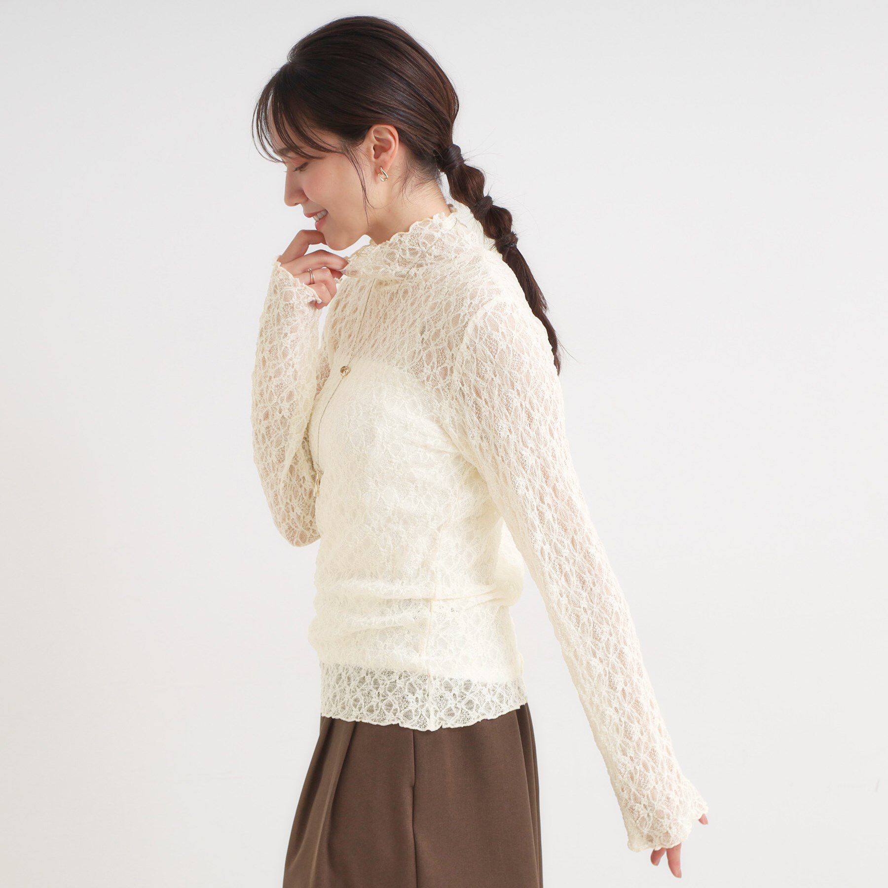 SHOO･LA･RUE「【S-LL】上品なレースハイネックトップス」|Tシャツ・カットソー|