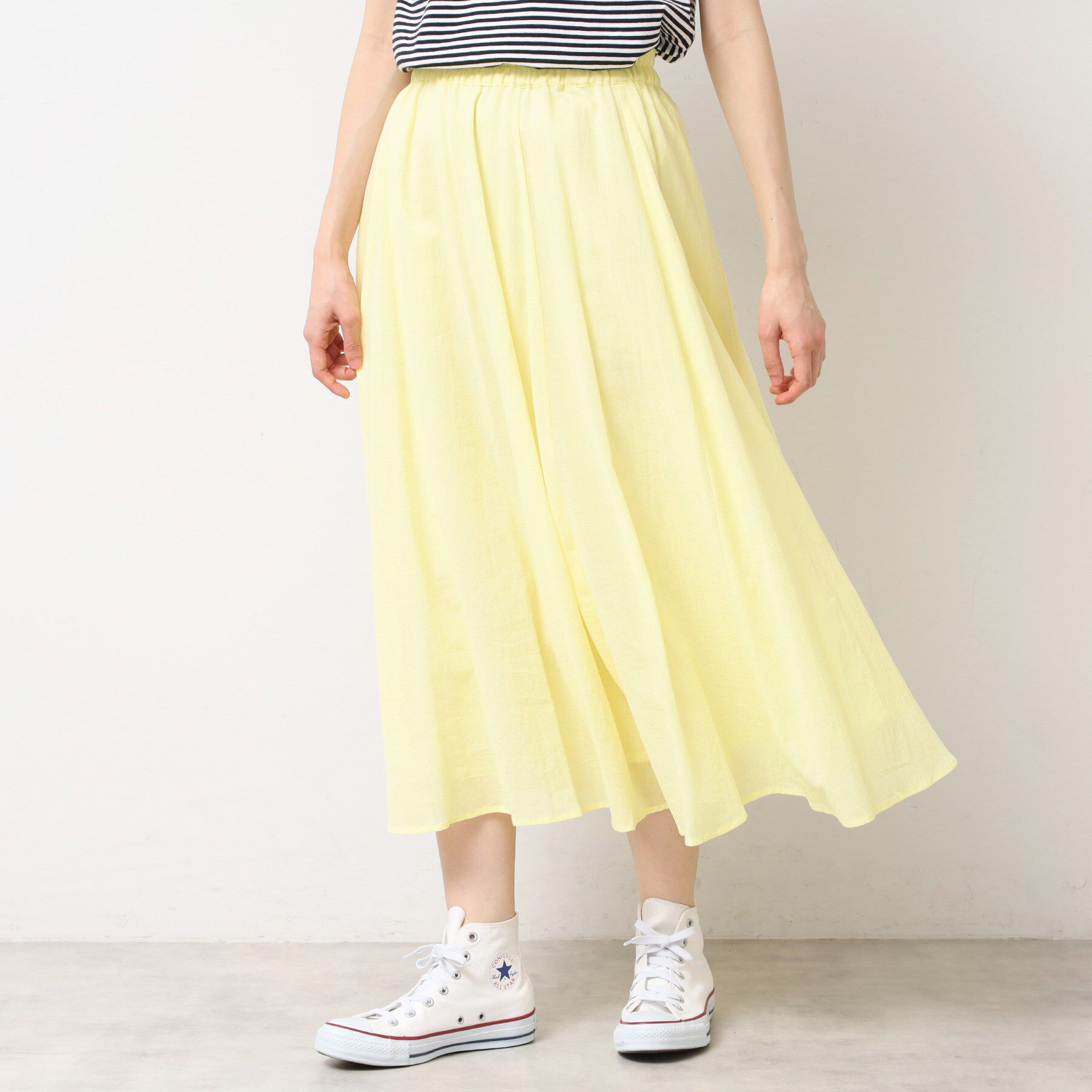 Dessin「【ウエストゴム・洗える】コットンフレアースカート」|スカート|イエロー(031)
