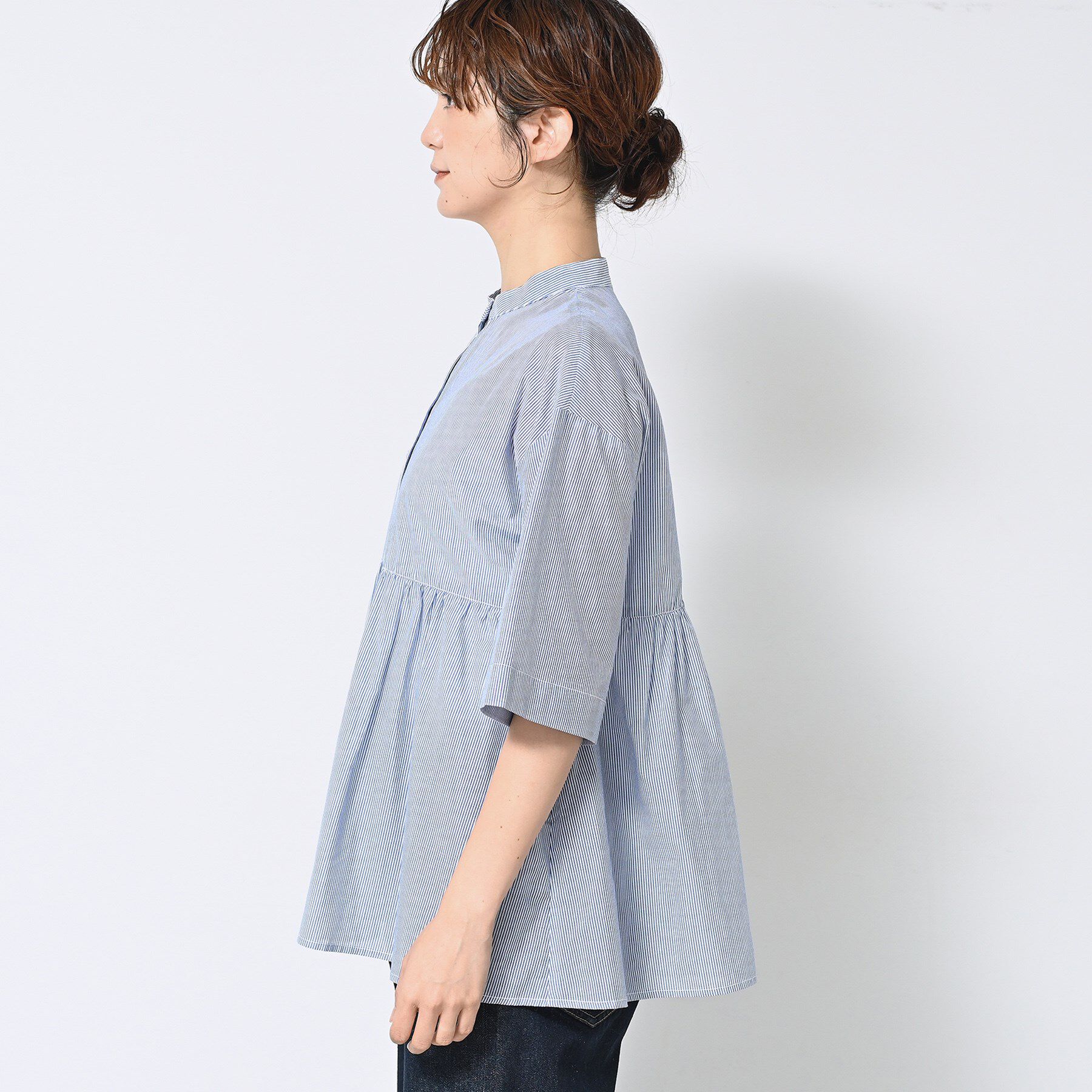 Dessin「【洗える／体型カバー】バンドカラーペプラムブラウス」|シャツ・ブラウス|