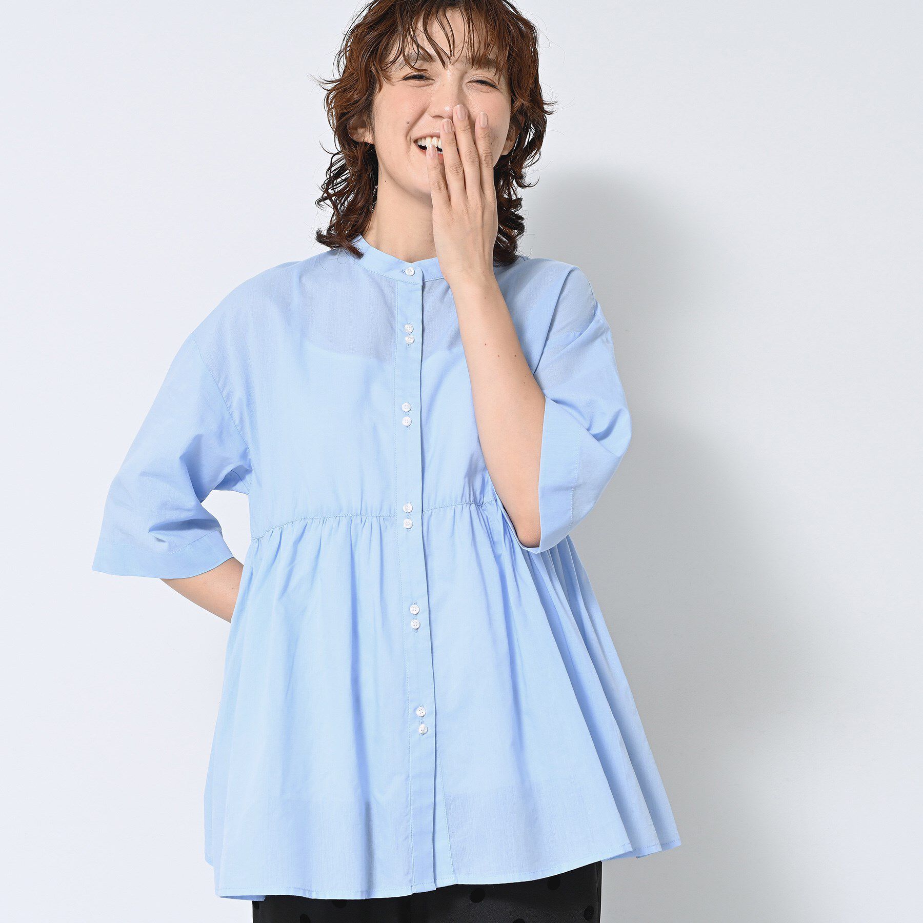 Dessin「【洗える／体型カバー】バンドカラーペプラムブラウス」|シャツ・ブラウス|