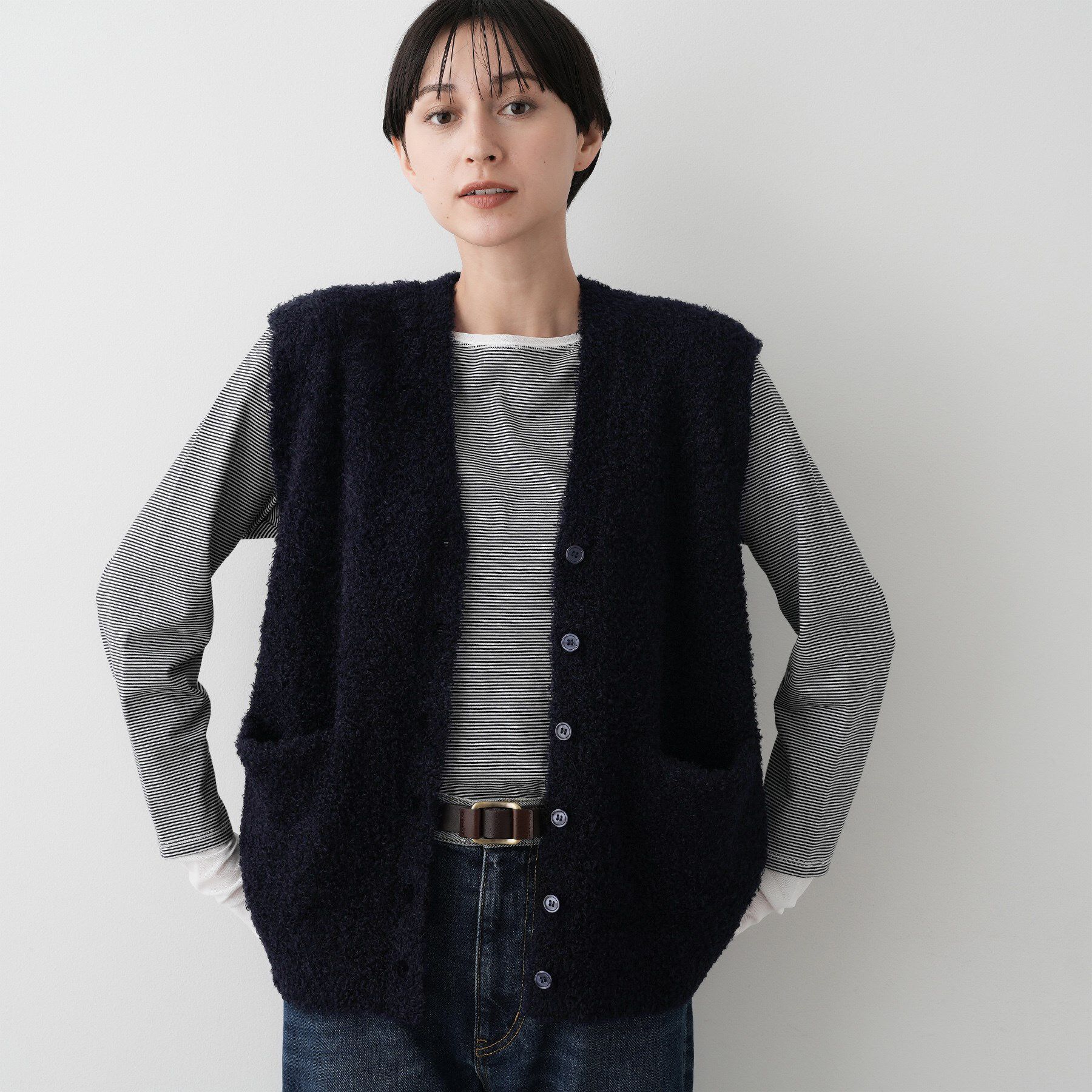 Dessin「【洗える】Vネックシャギーベスト」|ベスト・ジレ|