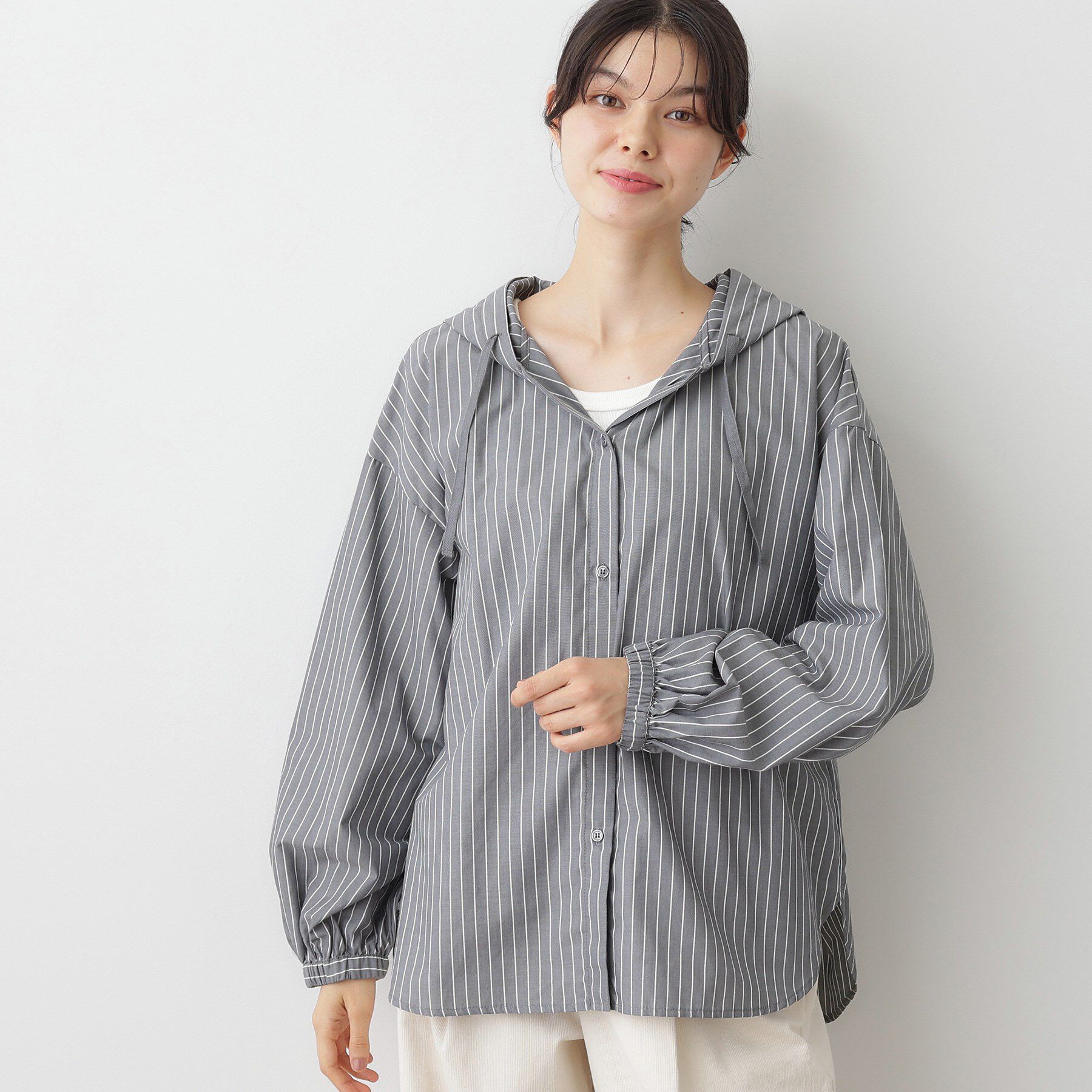 Dessin「【洗える】ストライプフードブラウス」|シャツ・ブラウス|