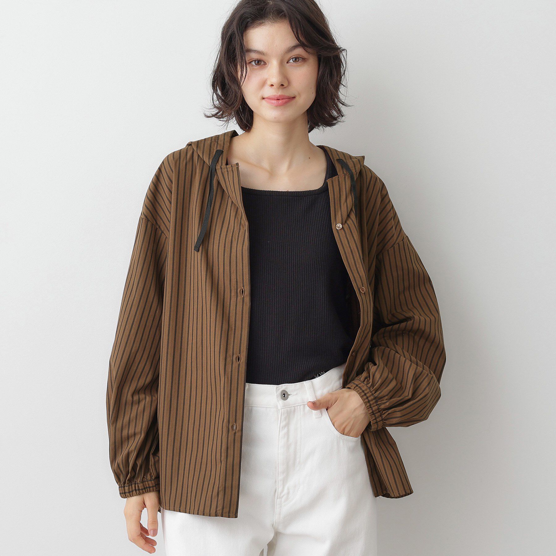 Dessin「【洗える】ストライプフードブラウス」|シャツ・ブラウス|ブラウン(346)