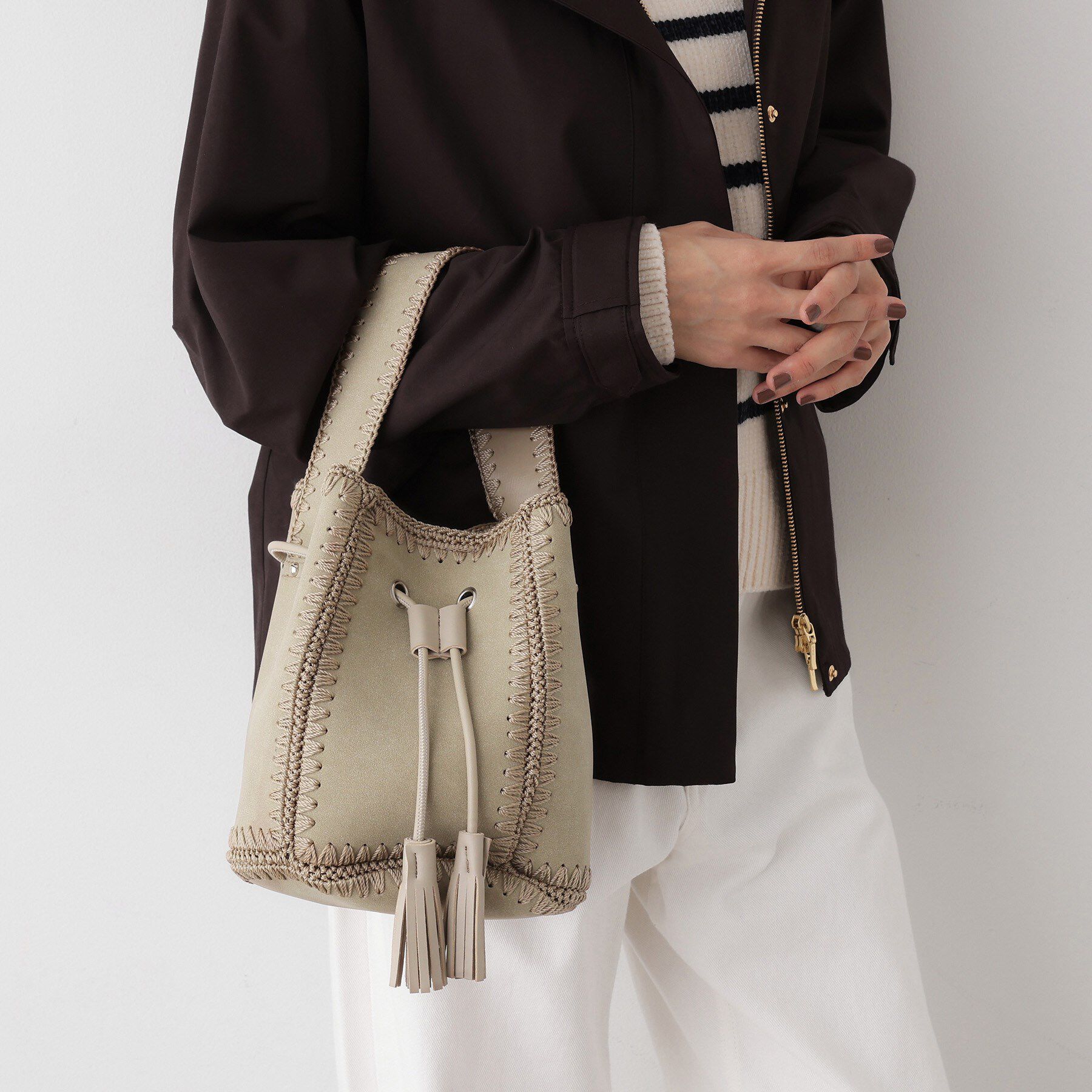 Dessin「かがりステッチ巾着バッグ」|ショルダー・メッセンジャー|ベージュ(052)