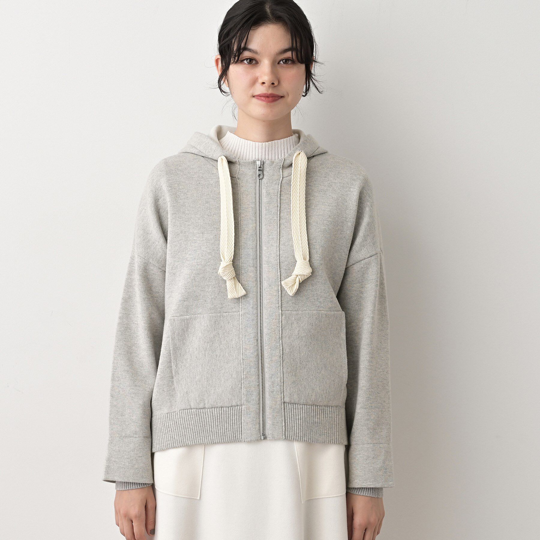 Dessin「【洗える】コットンカシミヤブレンドフードジップカーディガン」|パーカー|