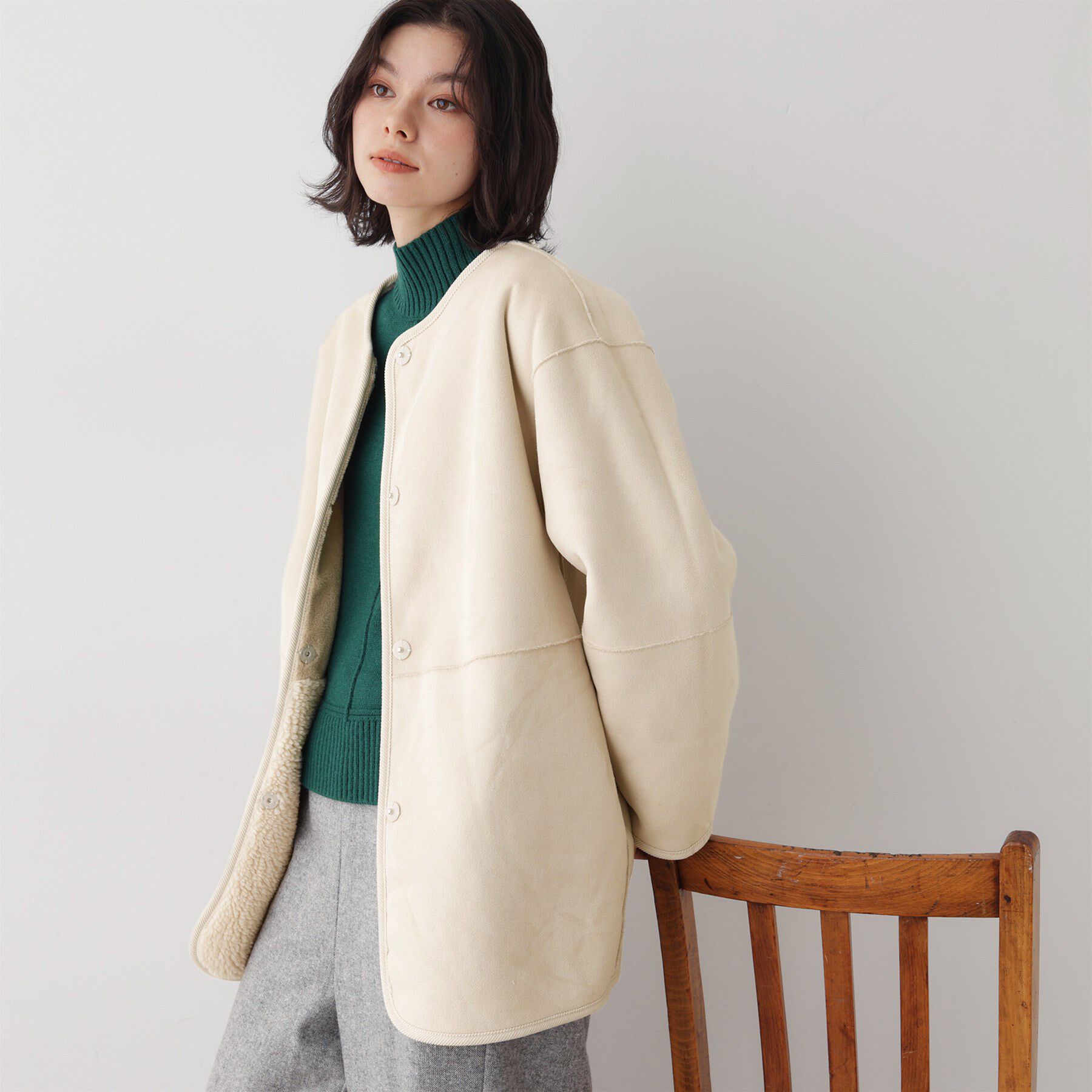 Dessin「【2WAY】フェイクムートンコート」|ノーカラーコート|