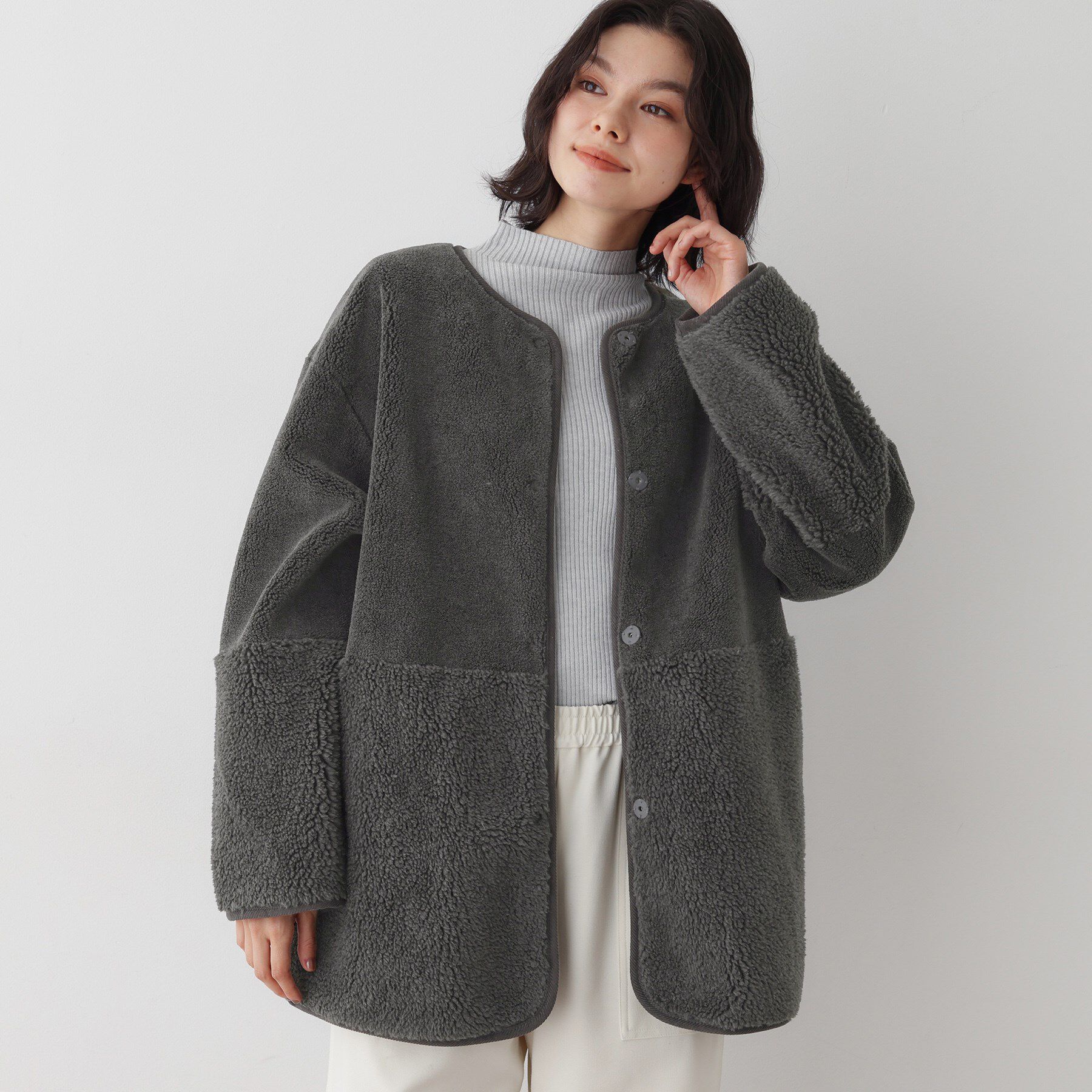 Dessin「【2WAY】フェイクムートンコート」|ノーカラーコート|