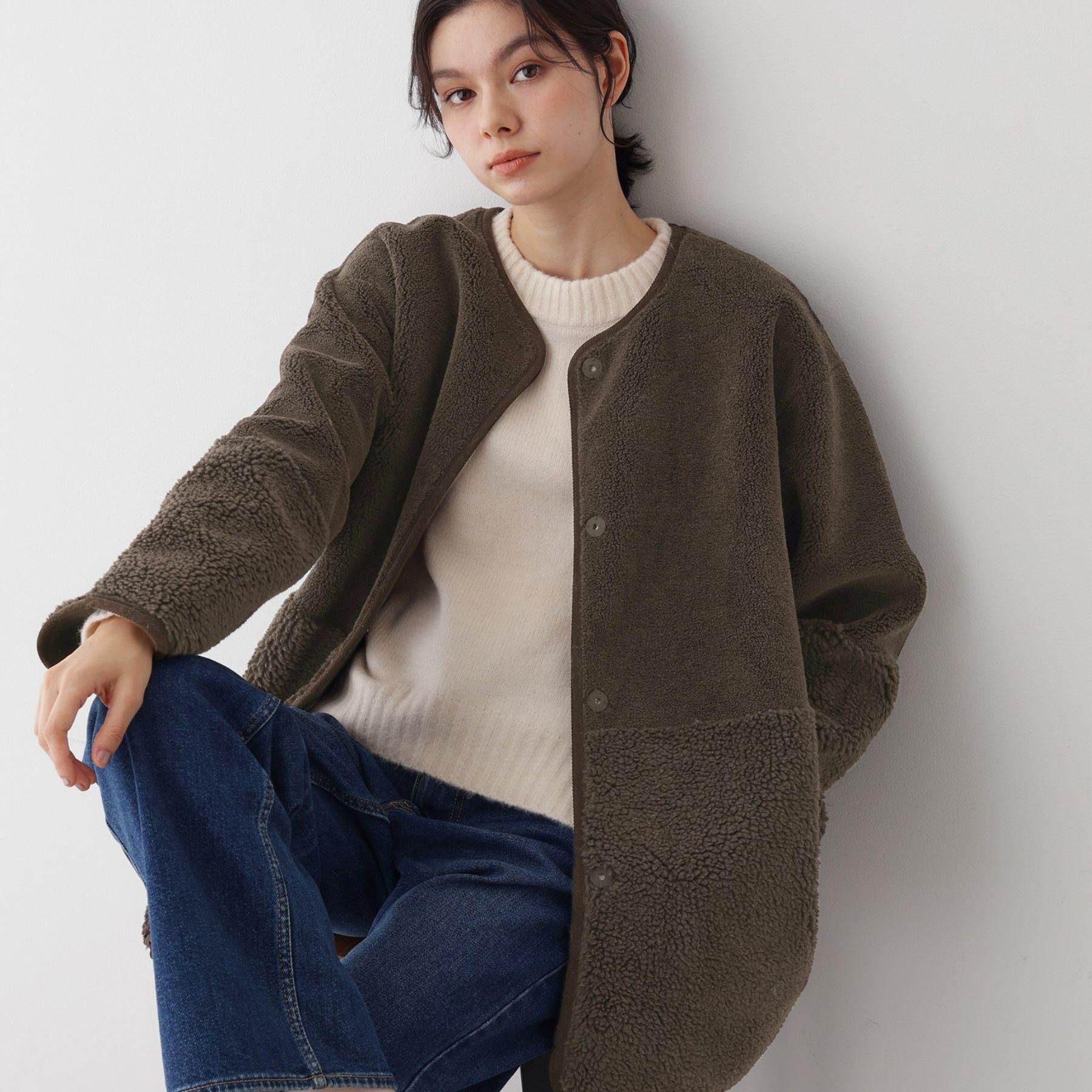 Dessin「【2WAY】フェイクムートンコート」|ノーカラーコート|ブラウン(044)