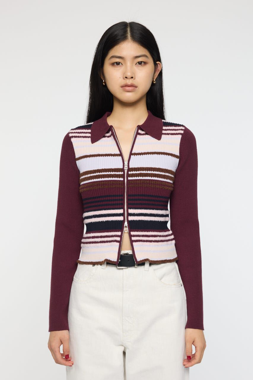 MOUSSY「STRIPE ZIP UP KNIT シャツ」|シャツ・ブラウス|