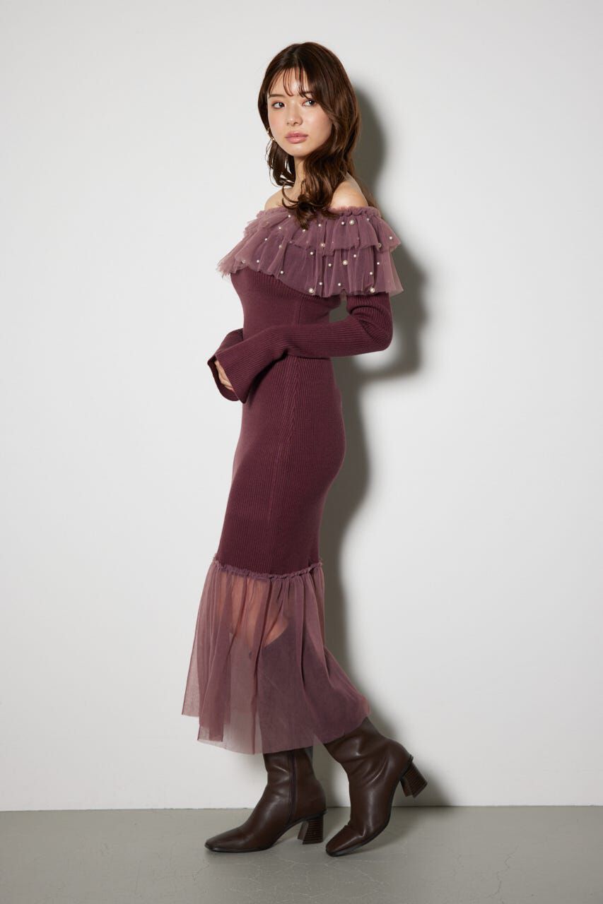 rienda「チュールコンビオフショルニットワンピース」|ワンピース|