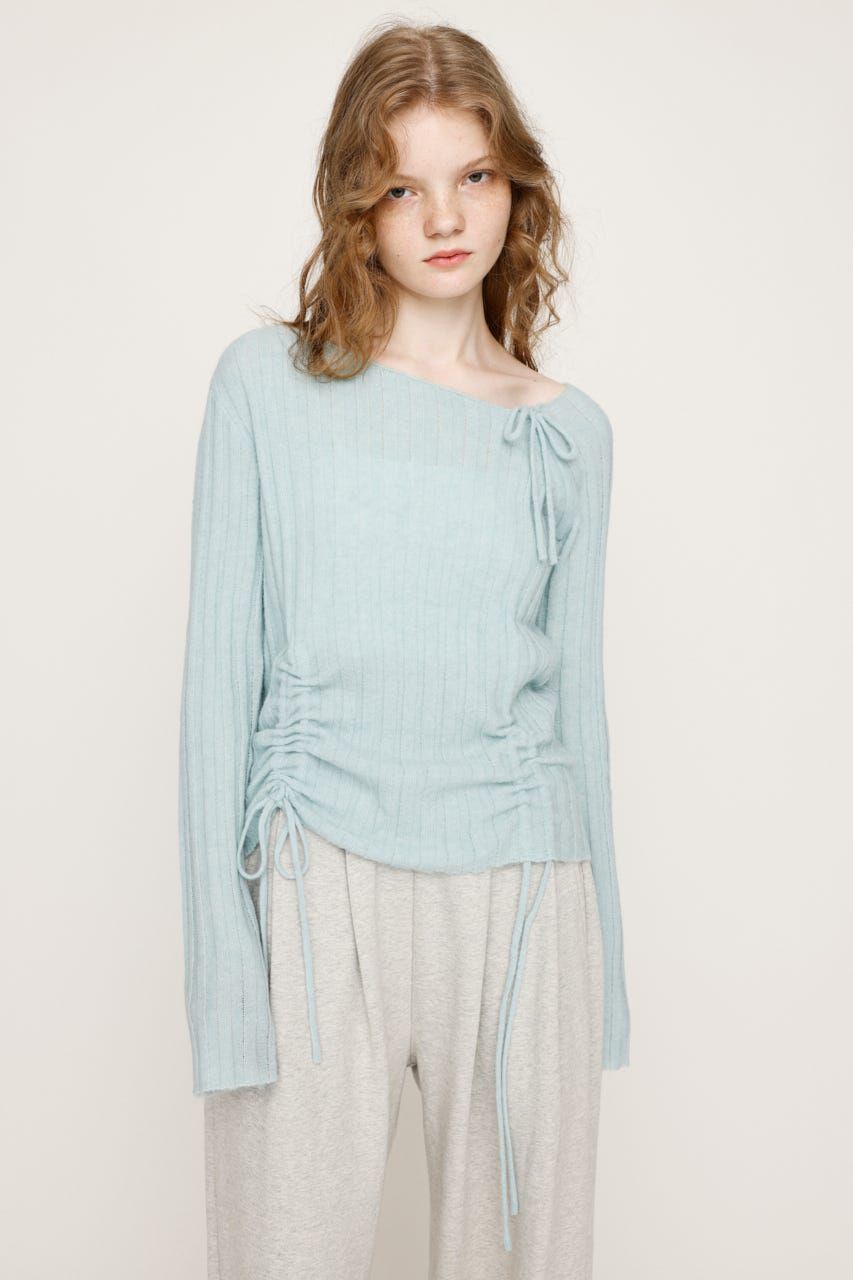 SLY「GATHER RIBBON KNIT トップス」|ニット・セーター|L/BLU1
