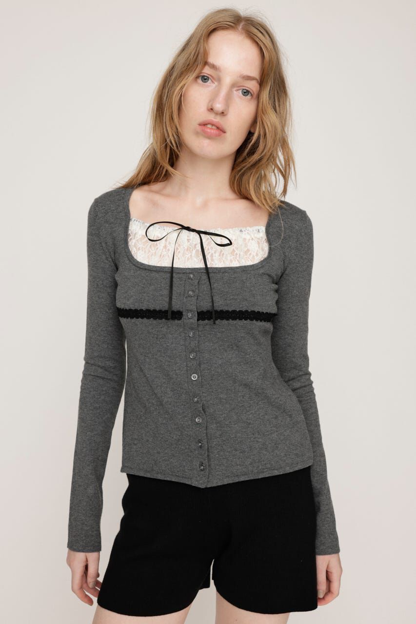 SLY「LACE DOCKING KNIT トップス」|ニット・セーター|T.GRY