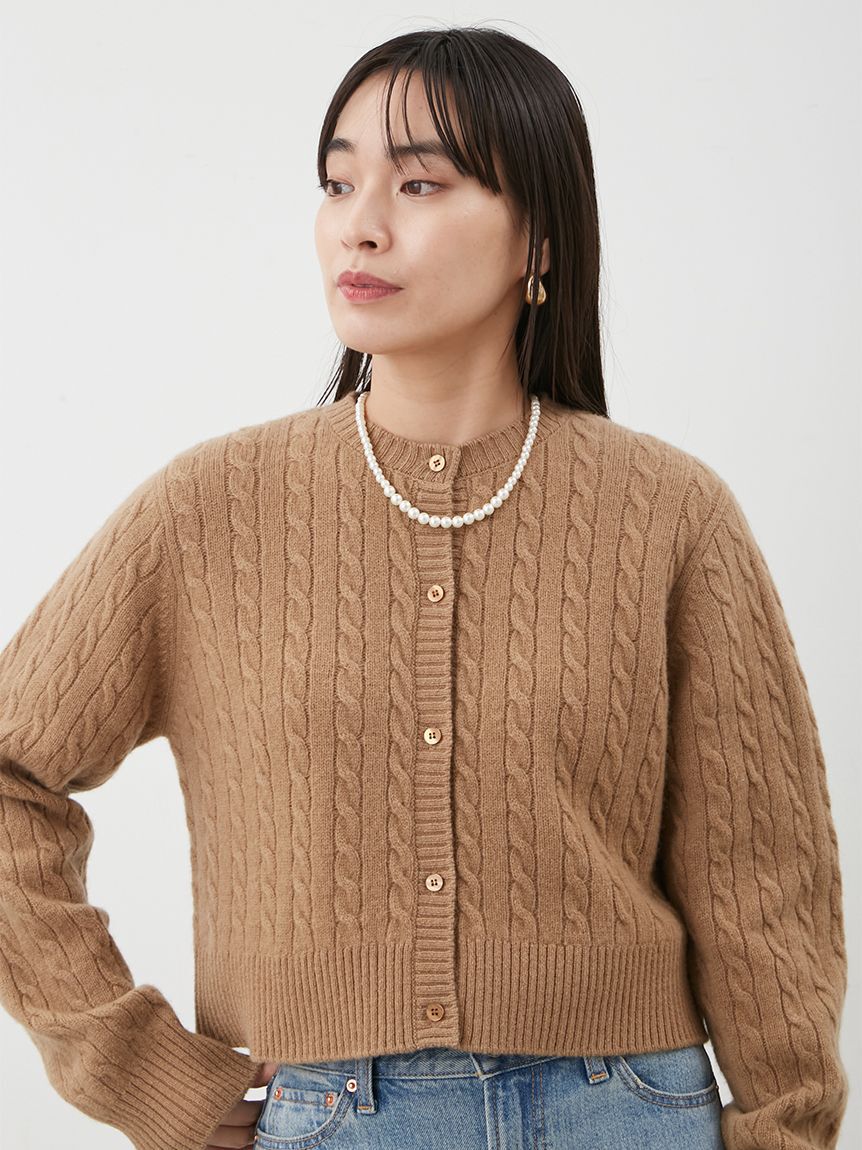 Mila Owen「【セットアップ対応】カシミヤタッチケーブルニットカーディガン」|カーディガン|