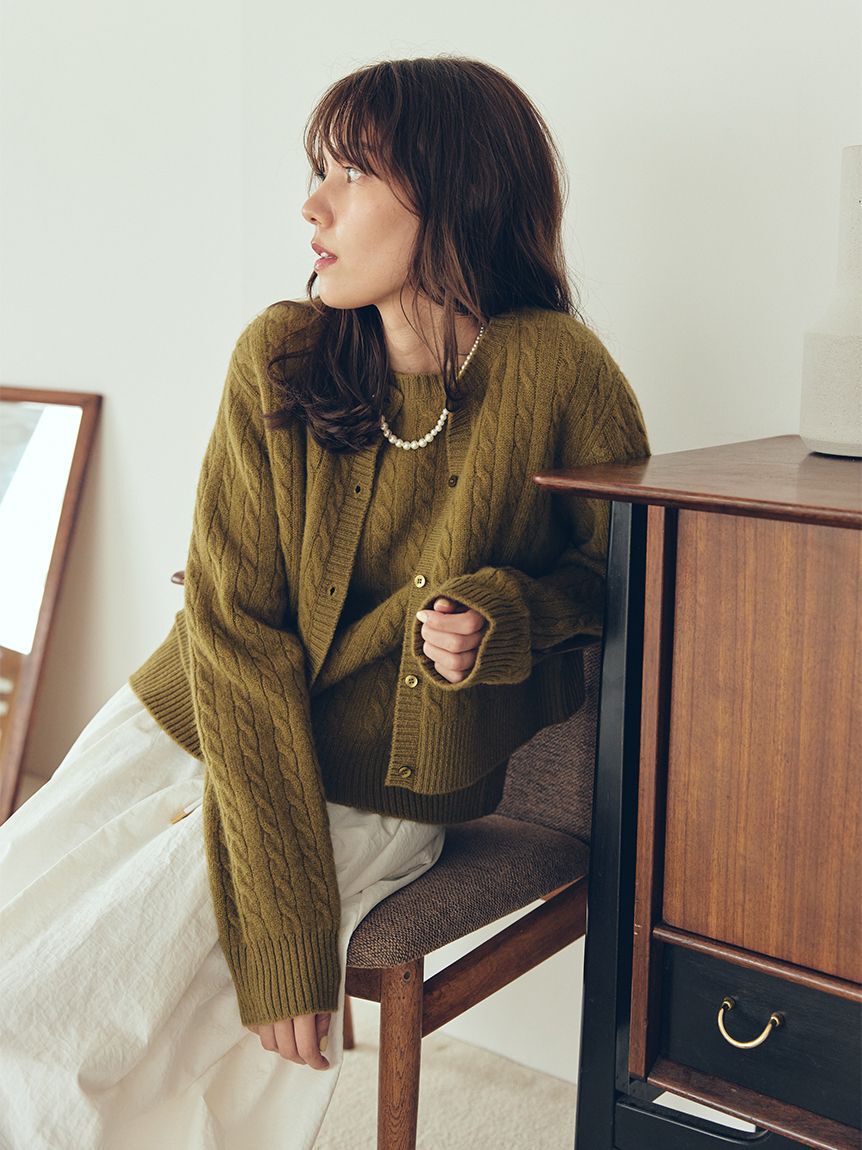 Mila Owen「【セットアップ対応】カシミヤタッチケーブルニットカーディガン」|カーディガン|
