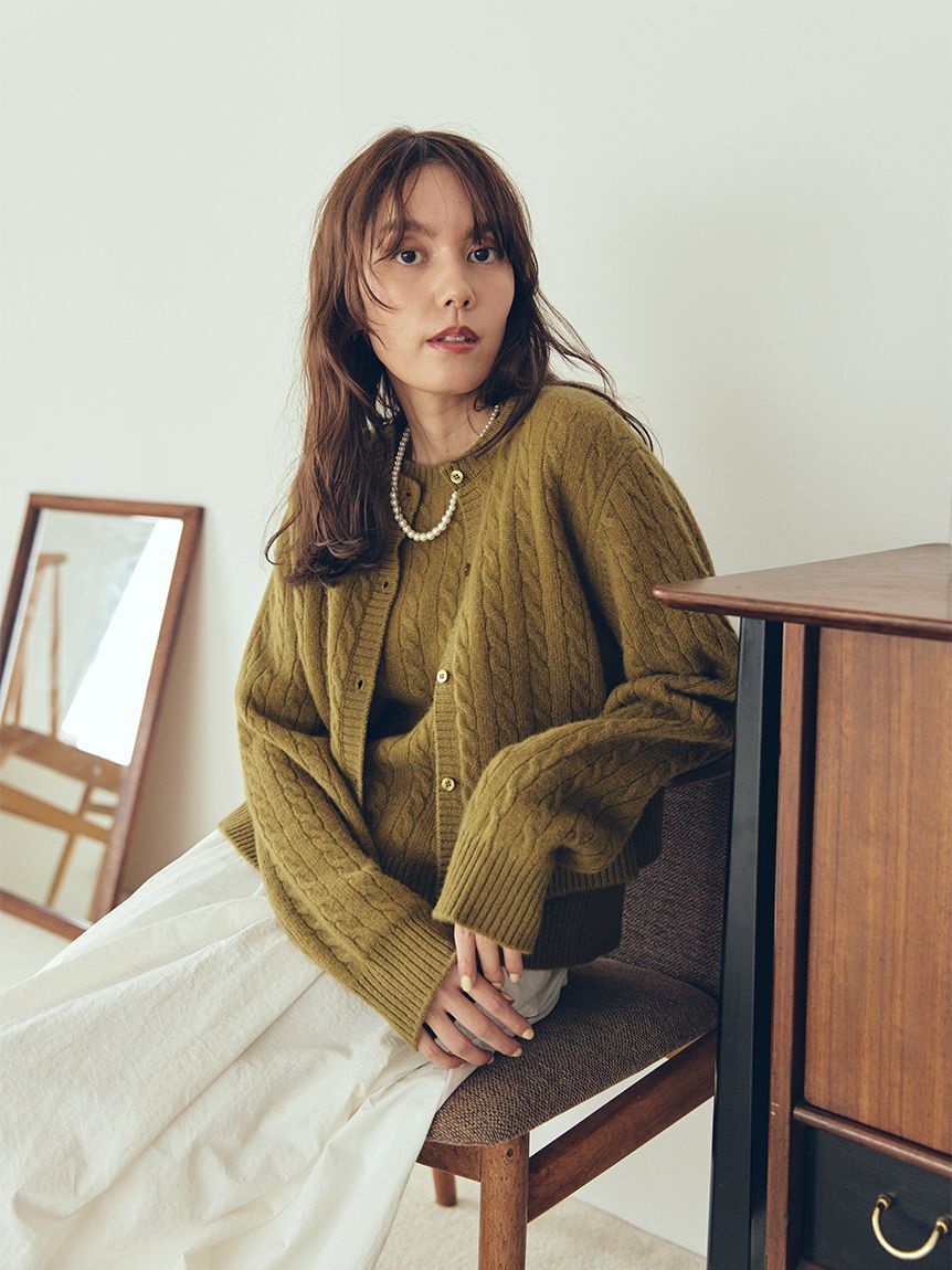 Mila Owen「【セットアップ対応】カシミヤタッチケーブルニットカーディガン」|カーディガン|