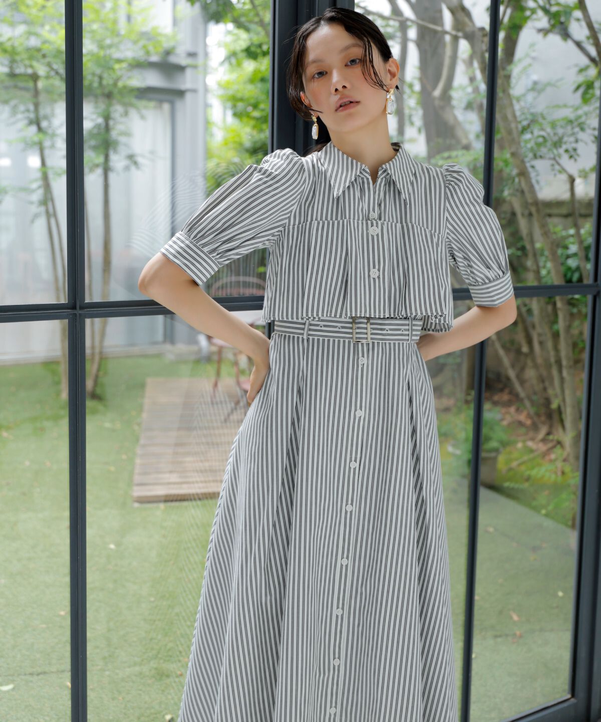 アンドクチュール「ビスチェ切替ストライプシャツワンピース」|ワンピース|