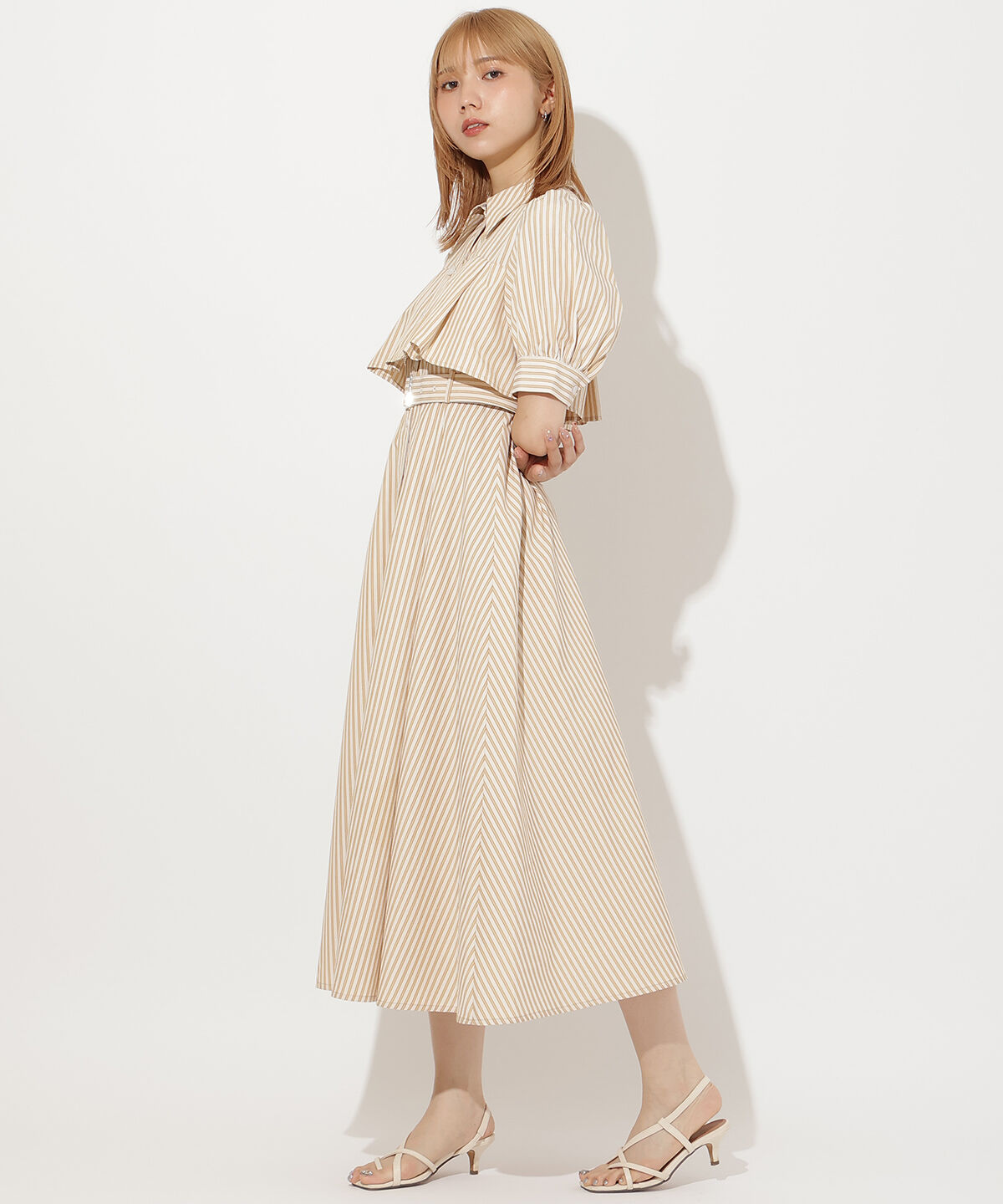 アンドクチュール「ビスチェ切替ストライプシャツワンピース」|ワンピース|