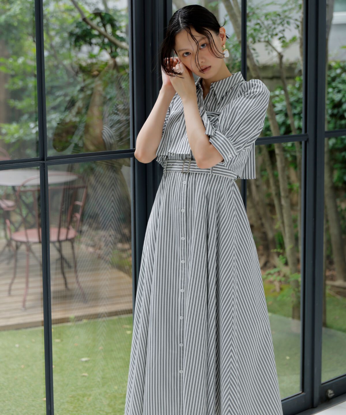 アンドクチュール「ビスチェ切替ストライプシャツワンピース」|ワンピース|black/borderｽﾄﾗｲﾌﾟ