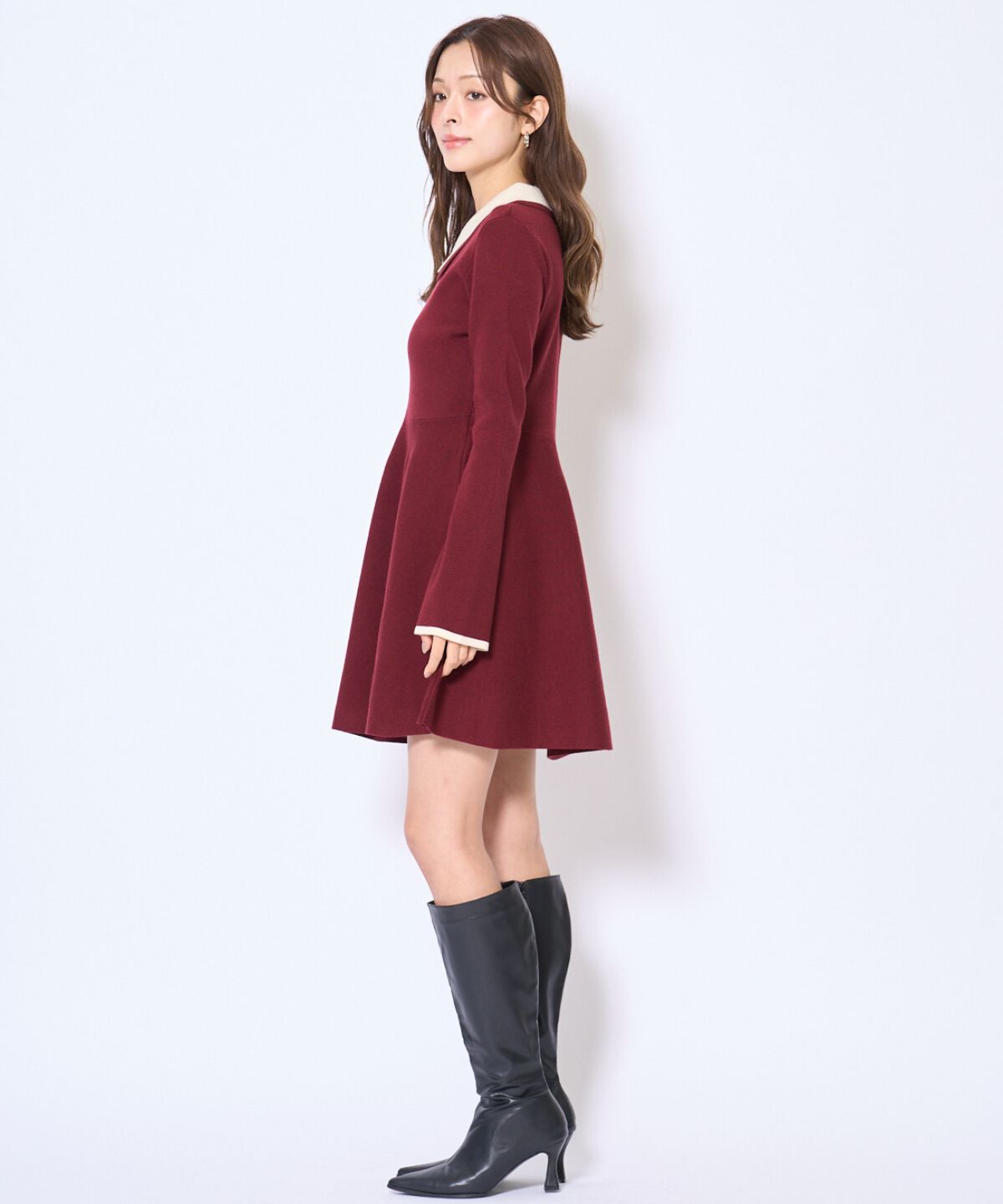 アンドクチュール「バイカラーポロニットフレアミニワンピース」|ワンピース|