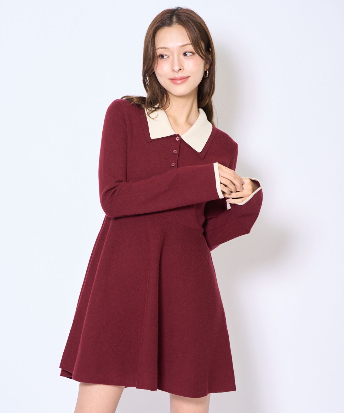 アンドクチュール「バイカラーポロニットフレアミニワンピース」|ワンピース|