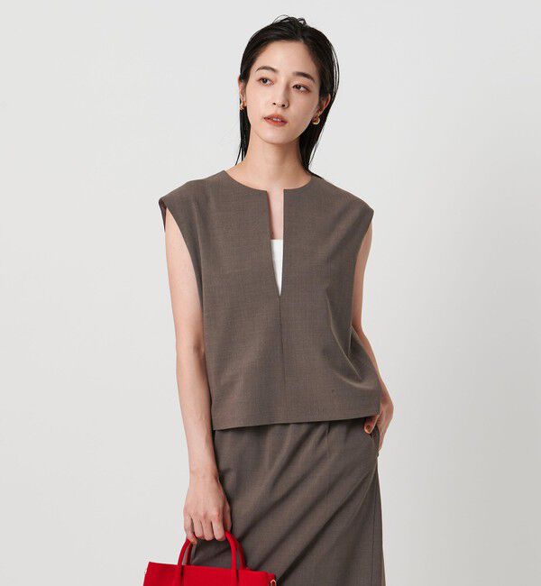 UNITED ARROWS「スリット ノーカラー ベスト ‐ウォッシャブル‐」|ベスト・ジレ|DK.BROWN