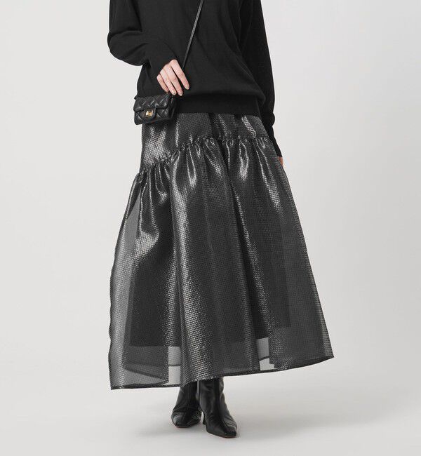 UNITED ARROWS「スケルトン シャイン ジャガード スカート ‐ウォッシャブル‐」|フレア|BLACK