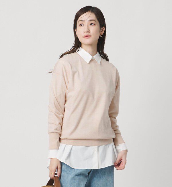 UNITED ARROWS「18G ウール クルーネック ニット ‐ウォッシャブル‐」|ニット・セーター|BEIGE