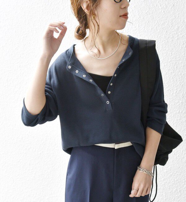 SHIPS any「SHIPS any:〈洗濯機可能〉ワッフル ヘンリーネック ラウンドヘム プルオーバー」|Tシャツ・カットソー|