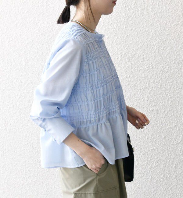 SHIPS any「【WEB限定】SHIPS any:〈洗濯機可能〉シアー シャーリング プチフリル ペプラム ブラウス」|シャツ・ブラウス|