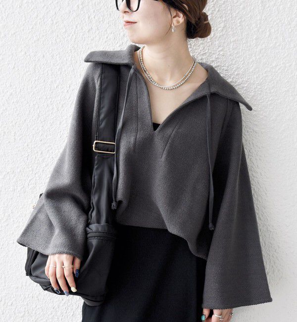 SHIPS any「SHIPS any:〈手洗い可能〉サカリバ スキッパー ビッグカラー プルオーバー」|Tシャツ・カットソー|チャコールグレー