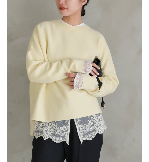 SLOBE IENA「《セットアップ対応可/追加》コットンダブルフェイスプルオーバー」|ニット・セーター|イエロー