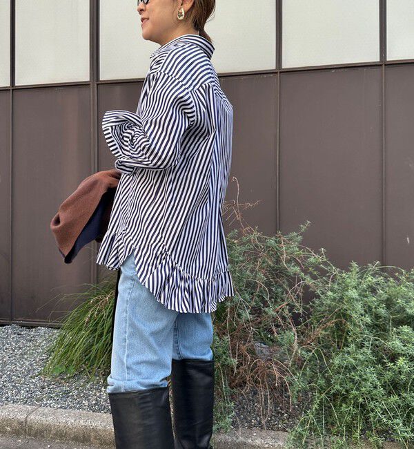 Rie Miller「ウォッシャブル裾フリルレギュラーカラーシャツ」|シャツ・ブラウス|