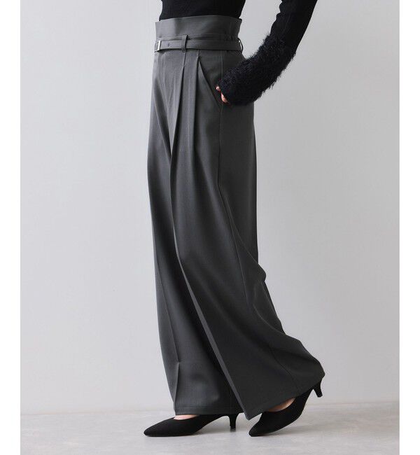 VIS「ベルトディテールタックワイドパンツ/イージーケア」|チノ|