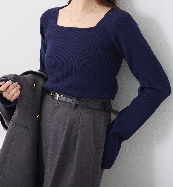  「深スクエアリブニット」|ニット・セーター|ネイビー