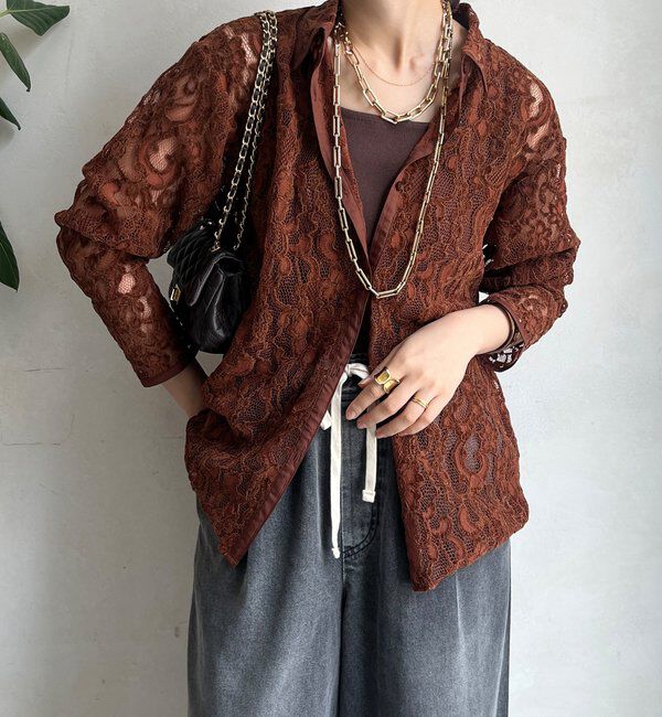  「フロッキーレースシャツ」|シャツ・ブラウス|ブラウン