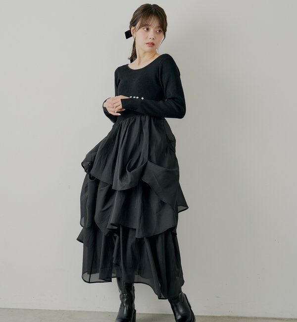  「【SALON by Chico】タックチュールドッキングロングワンピース」|ワンピース|