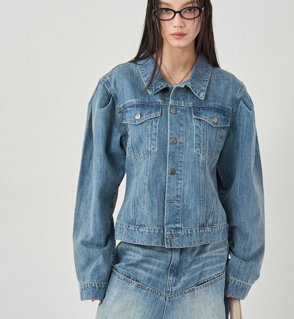  「【WEB限定】パフスリーブデニムジャケット」|ブルゾン・スタジャン|