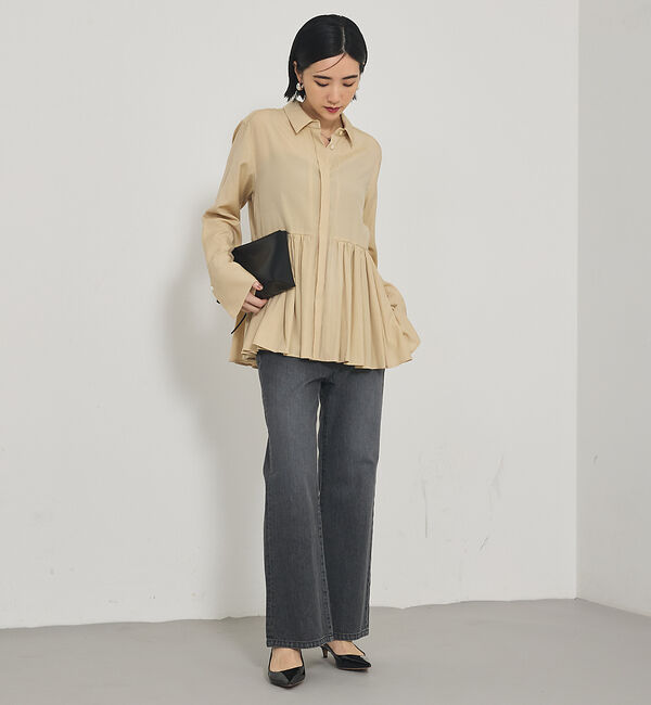 qualite「【e&times;qualite】フレアークロップドデニム」|デニム|