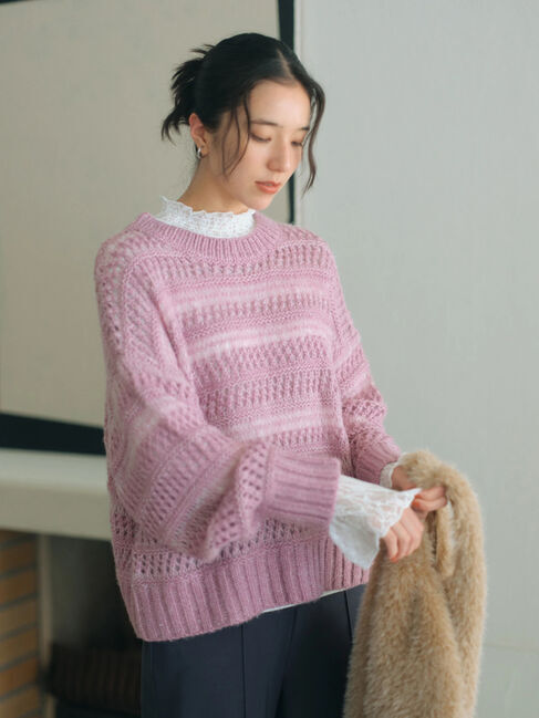 Samansa Mos2 blue「透かし柄ニットプルオーバー」|ニット・セーター|