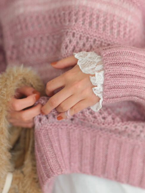 Samansa Mos2 blue「透かし柄ニットプルオーバー」|ニット・セーター|