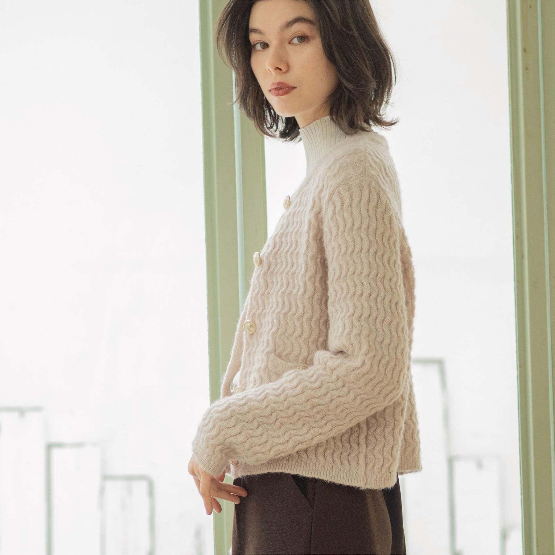 OPAQUE.CLIP「モヘヤタッチケーブル金ボタンカーディガン【洗濯機OK】」|カーディガン|