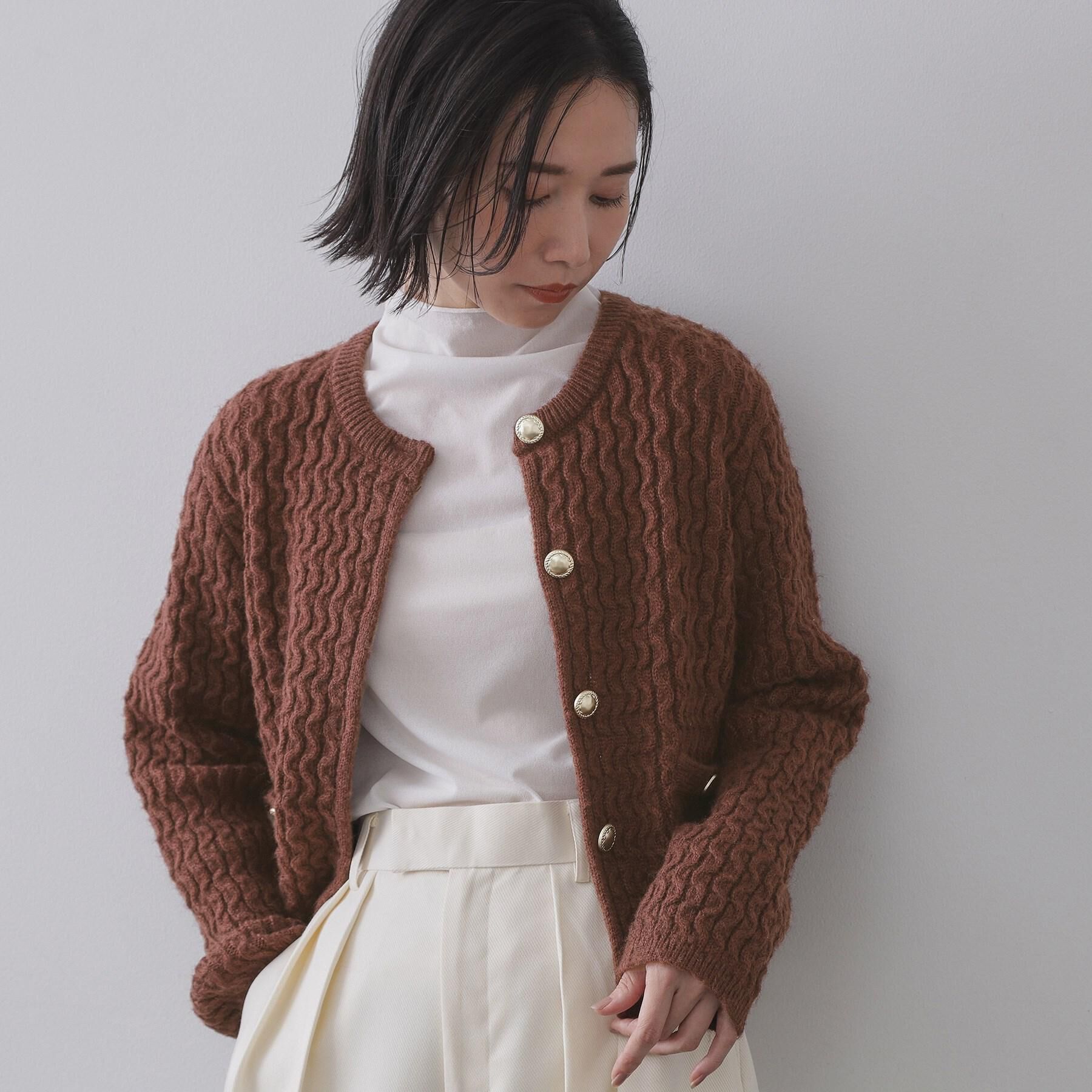 OPAQUE.CLIP「モヘヤタッチケーブル金ボタンカーディガン【洗濯機OK】」|カーディガン|