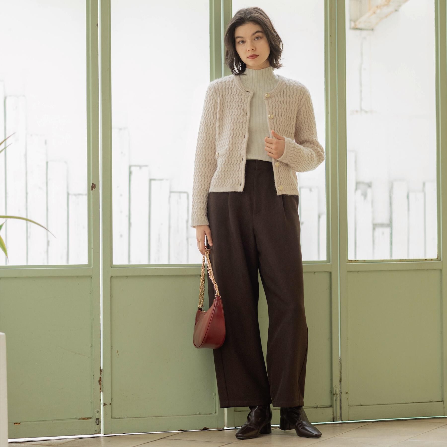 OPAQUE.CLIP「モヘヤタッチケーブル金ボタンカーディガン【洗濯機OK】」|カーディガン|