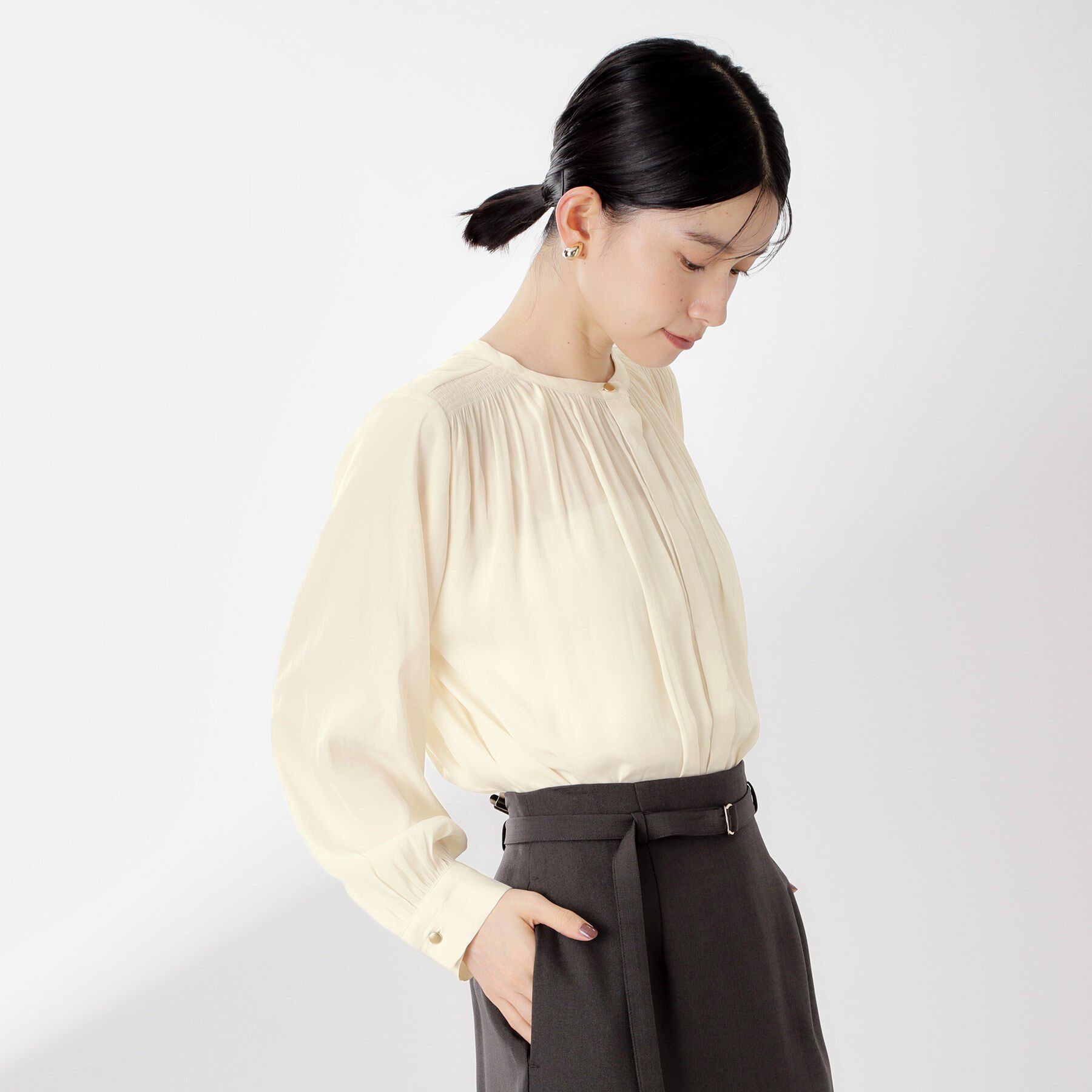 THE SHOP TK「ヴィンテージサテンギャザーシャツ」|シャツ・ブラウス|