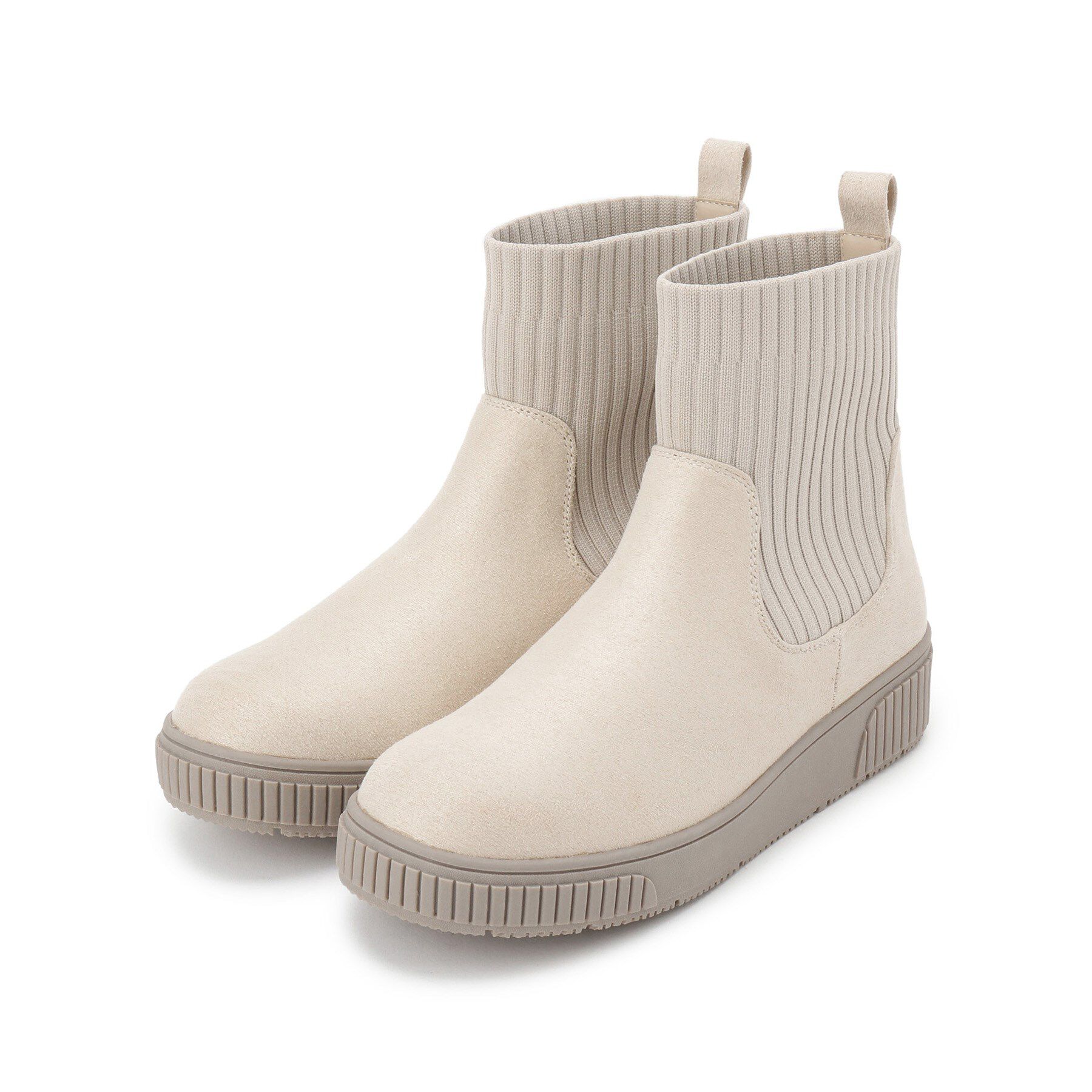 SHOO･LA･RUE「【撥水/低反発クッション】すっぽりラクラク はきぐちニットブーツ」|ショートブーツ|アイボリー(004)