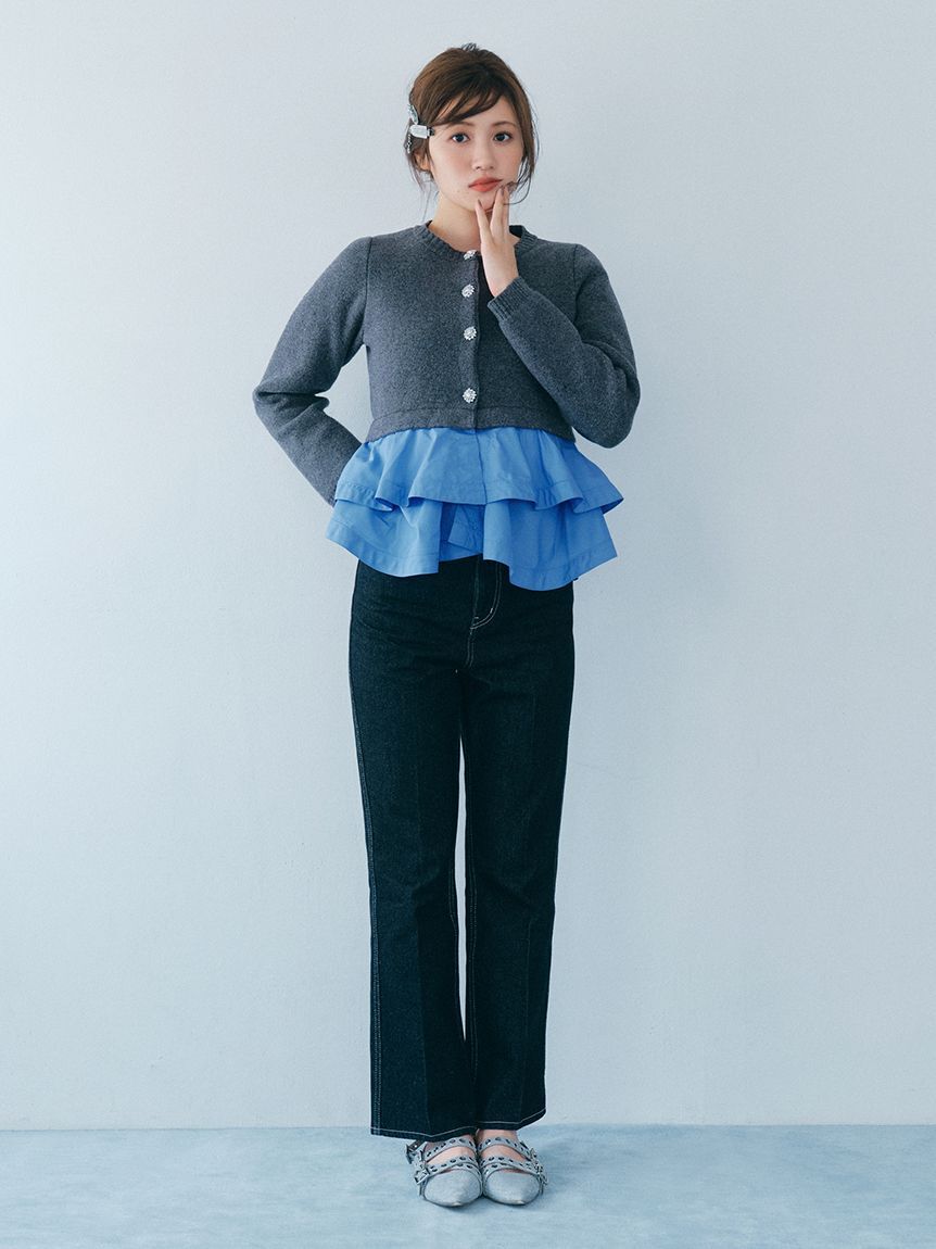 FURFUR「リボンステッチセミフレアデニムパンツ」|デニム|