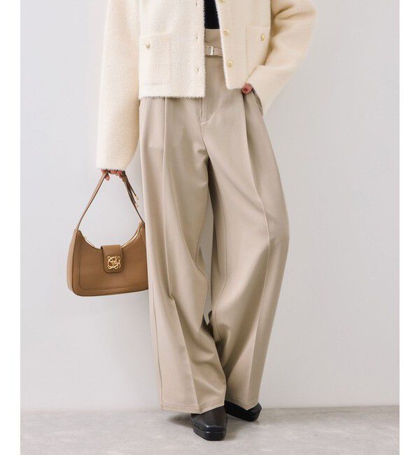 VIS「ベルトディテールタックワイドパンツ/イージーケア」|チノ|