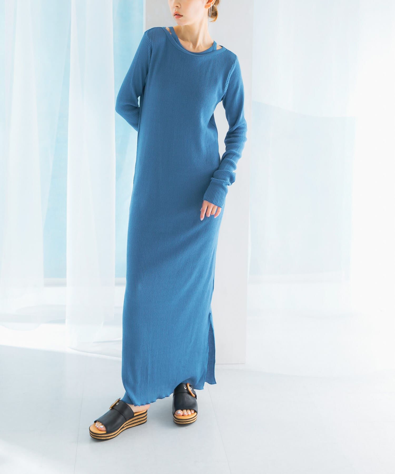 URBAN RESEARCH ROSSO「CaRouseLamBRa　LONG-SLEEVE DRESS PACK」|ワンピース|ブルー