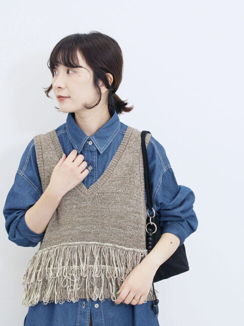 Samansa Mos2 blue「フリンジニットベスト」|ニット・セーター|モカ